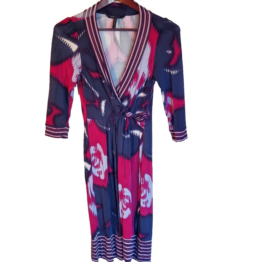 BCBG MAXAZRIA Evening Wrap Dress Women Size XS Mid Sleeve EZ Care Stretch Fabric